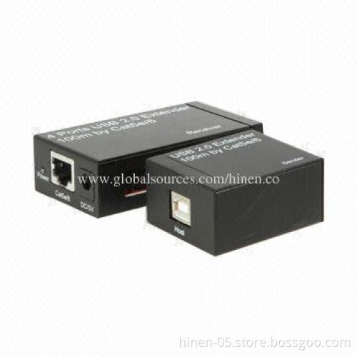 4-port USB2.0 Extender 100m by Cat5e/6, Supports Major Ethernet Protocol TPC/IP